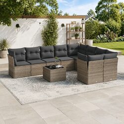Durable 10-Piece Grey Poly Rattan Garden Sofa Set