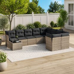 Stylish 10 Piece Grey Rattan Garden Sofa Set for Outdoors