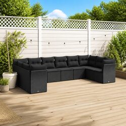 High-Quality 10 Piece Black Poly Rattan Garden Sofa Set