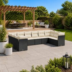 10-Piece Modular Black Poly Rattan Garden Sofa Set