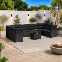 Modular 11 Piece Black Poly Rattan Garden Sofa Set