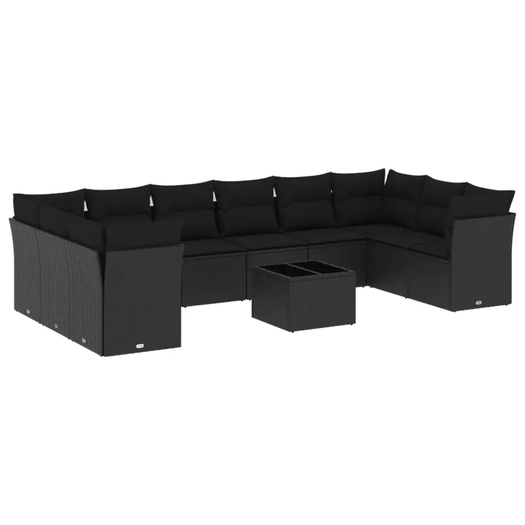Modular 11 Piece Black Poly Rattan Garden Sofa Set