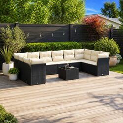 Stylish 11 Piece Black Outdoor Sofa Set with Cushions