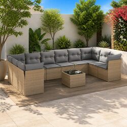 Beige 11 Piece Outdoor Garden Sofa Set for Patio Comfort