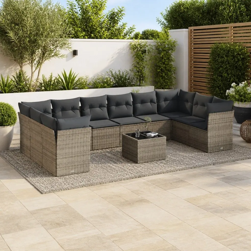 11-Piece Grey Rattan Garden Sofa Set