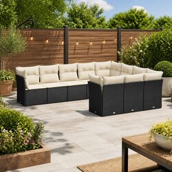 Durable 10 Piece Black Poly Rattan Garden Sofa Set