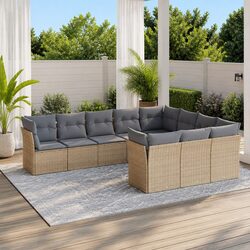 Beige 10-Piece Garden Sofa Set with Cushions
