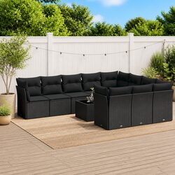 Durable 11 Piece Black Poly Rattan Garden Sofa Set