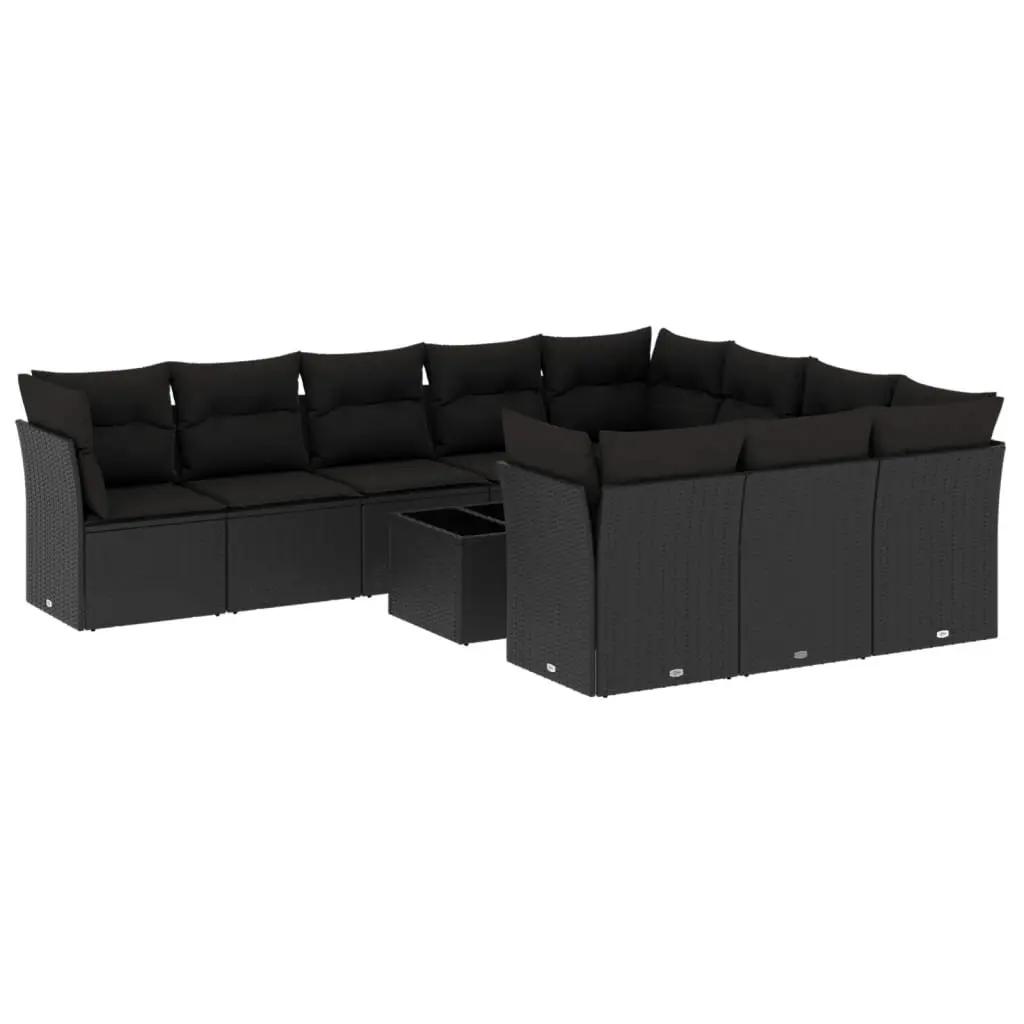 11 Piece Black Poly Rattan Garden Sofa Set