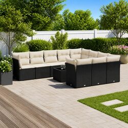 Durable 11-Piece Black Poly Rattan Outdoor Sofa Set