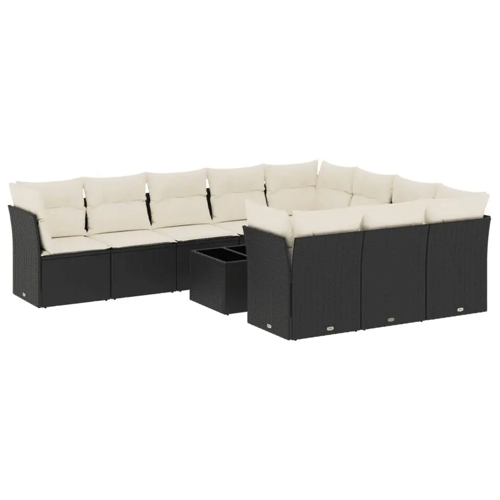 11-Piece Black Poly Rattan Outdoor Sofa Set