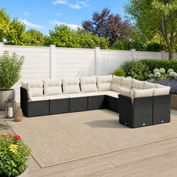 10 Piece Modular Garden Sofa Set Black Poly Rattan