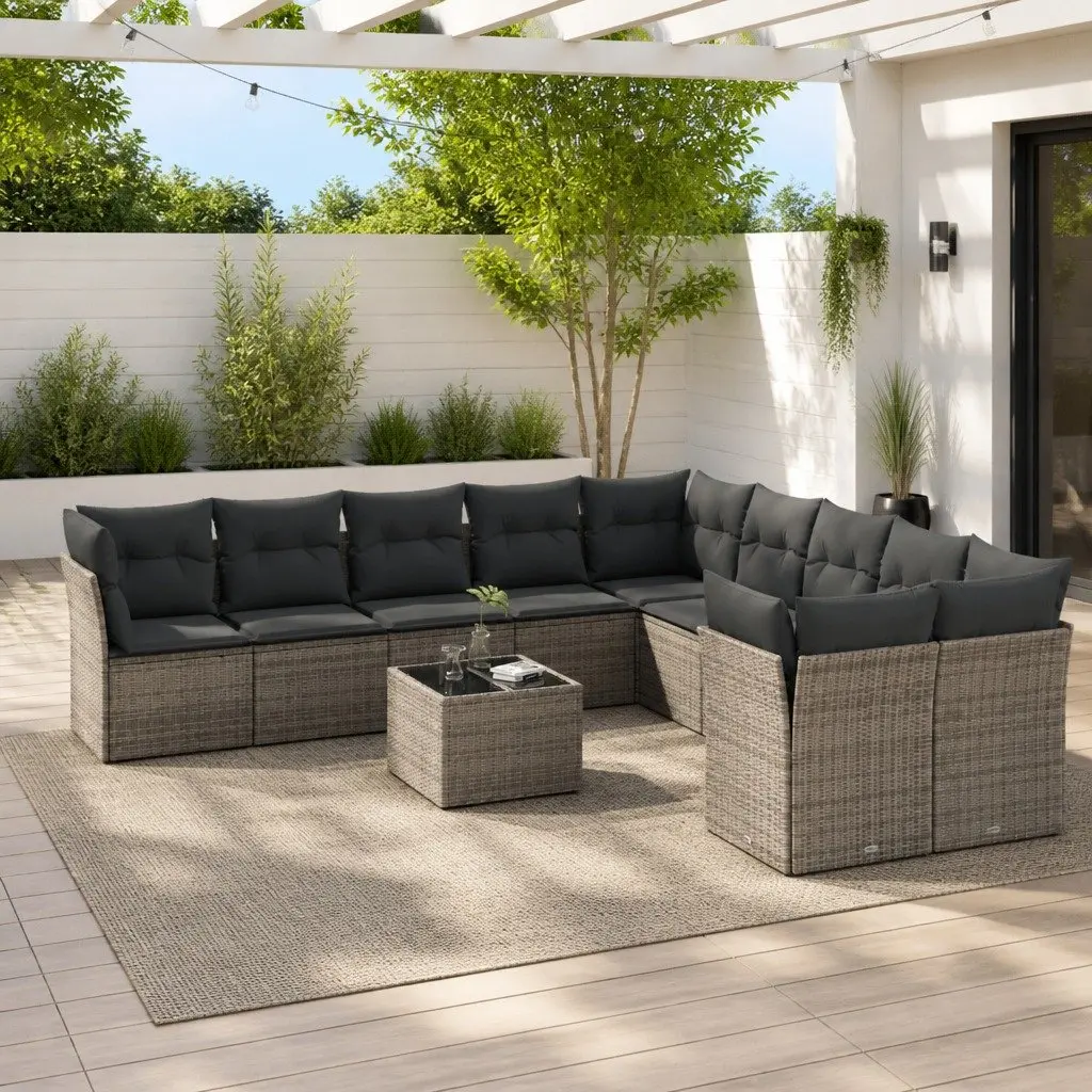 11-Piece Grey Rattan Garden Sofa Set with Storage