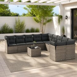 Durable 11-Piece Grey Rattan Garden Sofa Set with Storage