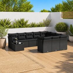 Premium 11-Piece Garden Sofa Set Black Poly Rattan
