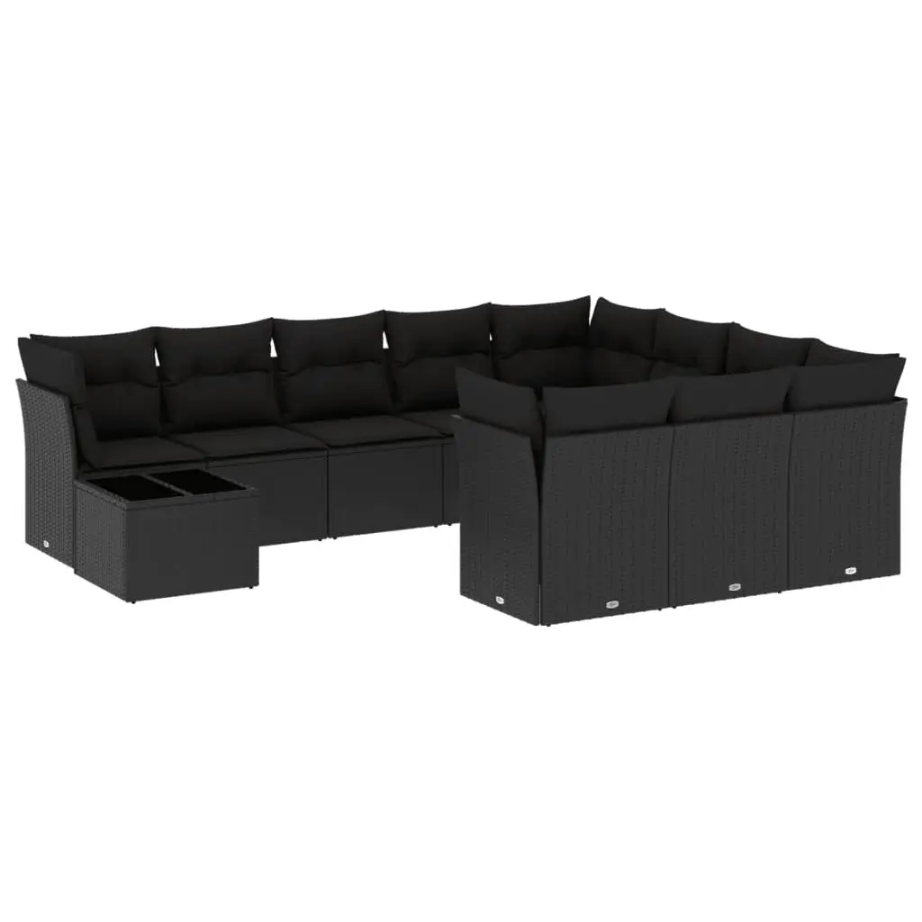 11-Piece Garden Sofa Set Black Poly Rattan