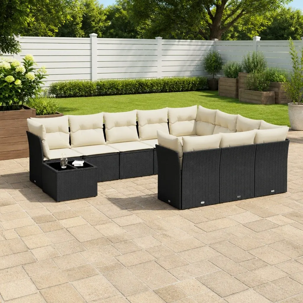 11-Piece Black PE Rattan Garden Sofa Set