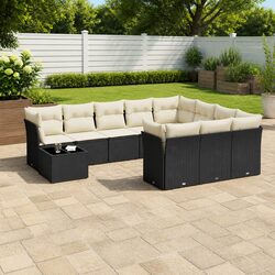 Durable 11-Piece Black PE Rattan Garden Sofa Set