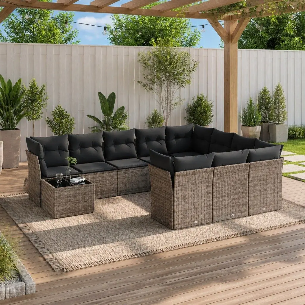 Garden Sofa Set PE Rattan 11 Piece Outdoor Furniture Grey Patio Seating