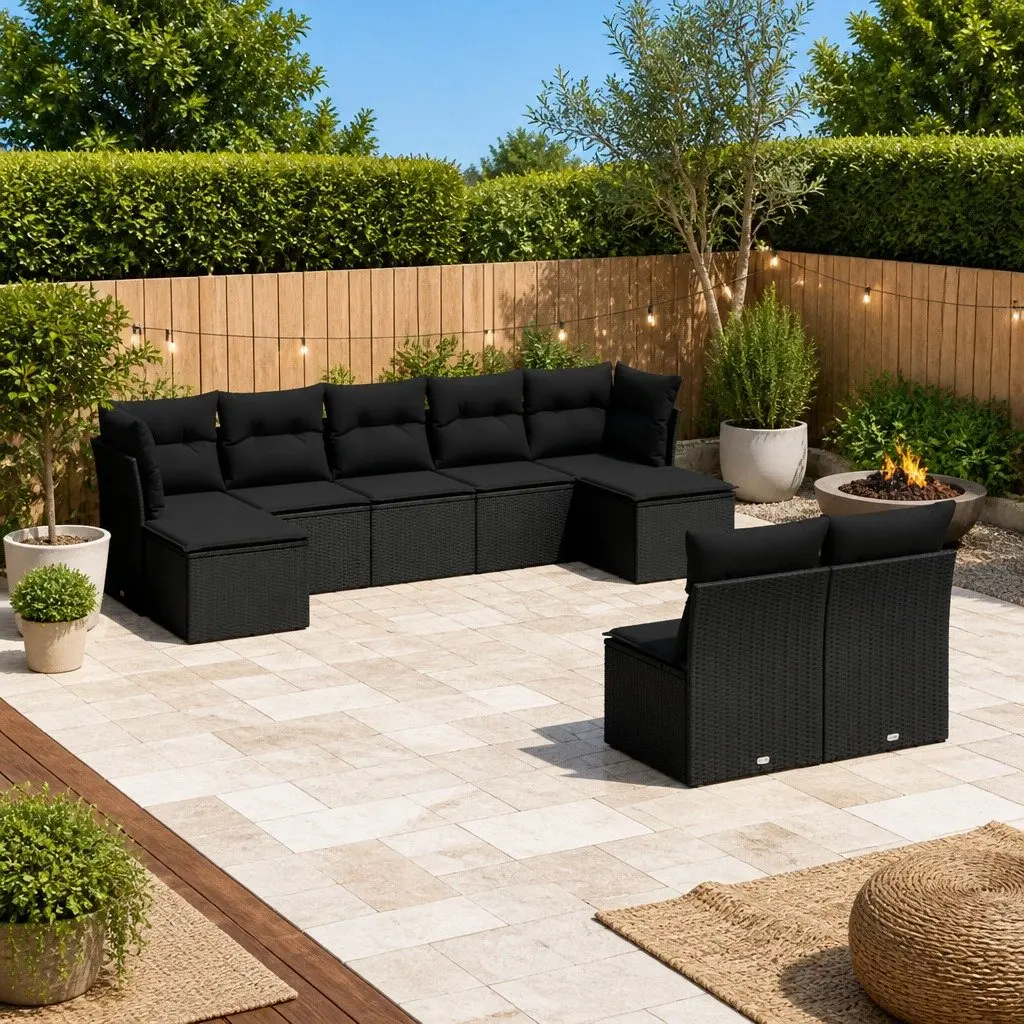 9-Piece Modular Garden Sofa Set in Black