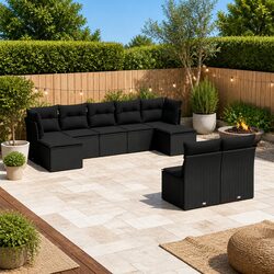Stylish 9-Piece Modular Garden Sofa Set in Black