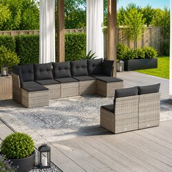 Grey 9-Piece Poly Rattan Garden Sofa Set with Cushions