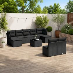 Durable 10 Piece Outdoor Garden Sofa Set in Black