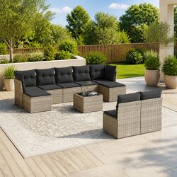 Durable Garden Sofa Set 10 Piece Outdoor Grey Rattan