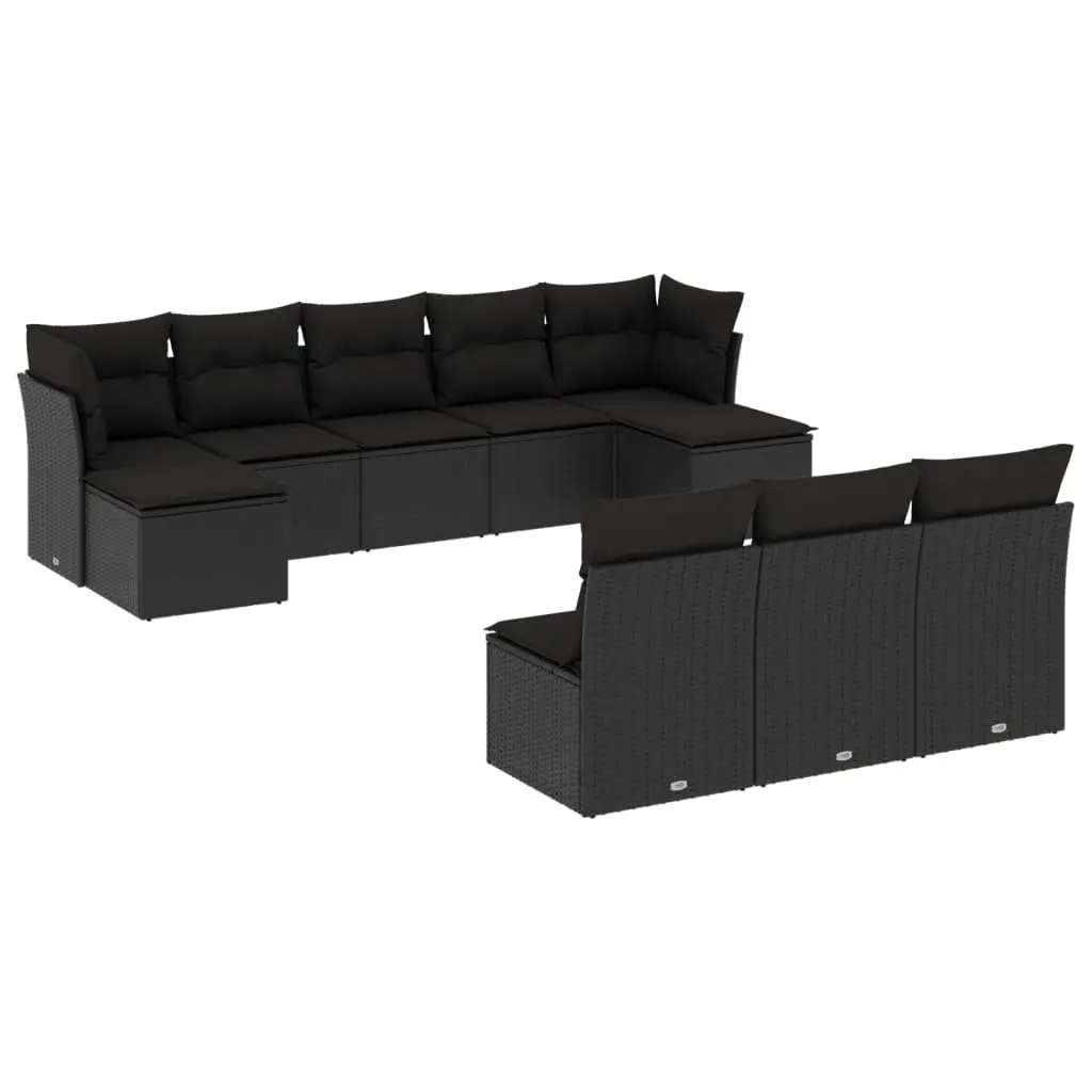 Garden Sofa Set PE Rattan 10 Piece Modular Outdoor Furniture Black