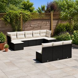 Durable 10-Piece Garden Sofa Set in Black Rattan