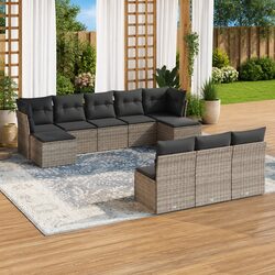 Grey Poly Rattan Garden Sofa Set – 10 Pieces