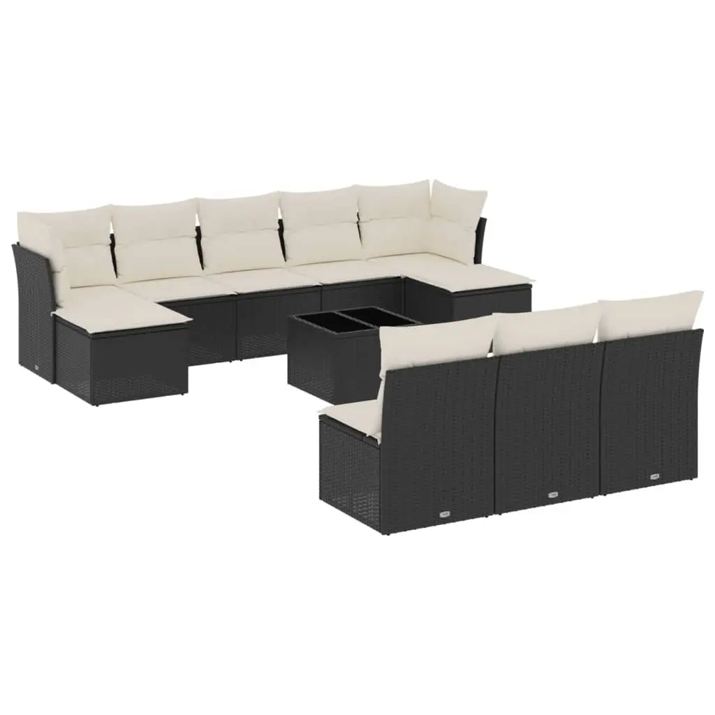 Garden Sofa Set PE Rattan 11 Piece Modular Outdoor Furniture Black Cream