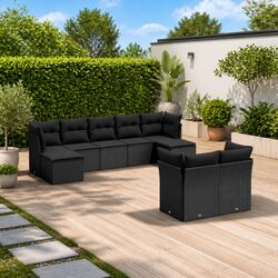 Premium 9-Piece Black Modular Garden Sofa Set