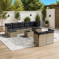 Premium 10-Piece Grey Poly Rattan Garden Sofa Set