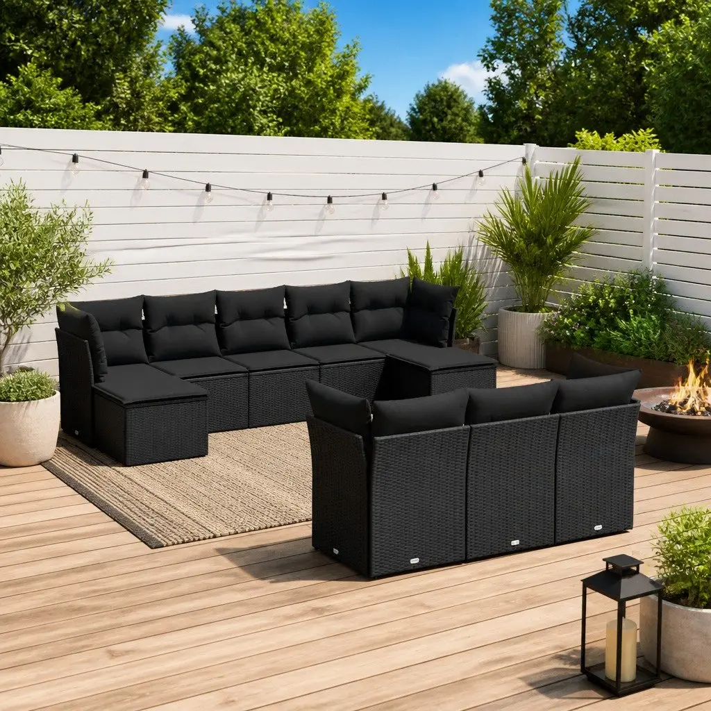 Garden Sofa Set PE Poly Rattan 10 Piece Outdoor Furniture Black Modular Patio Lounge