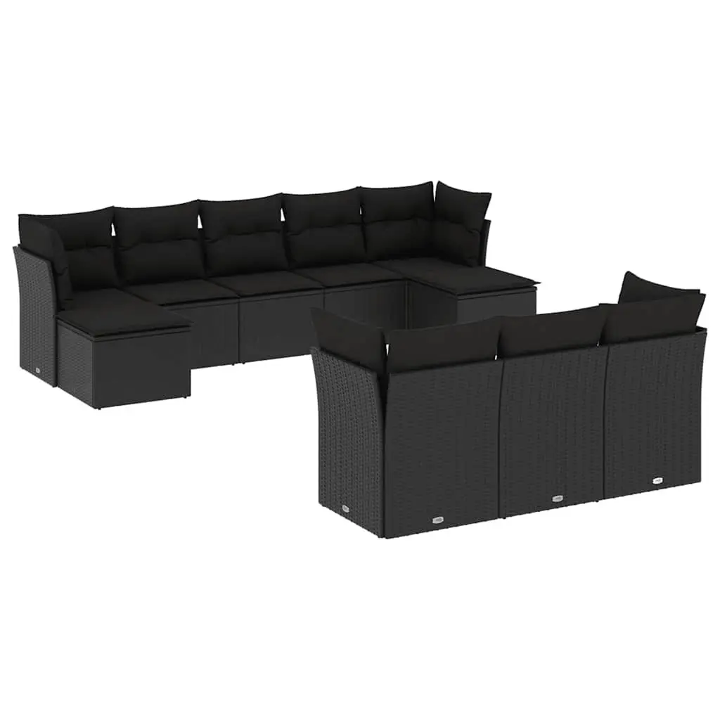 Garden Sofa Set PE Poly Rattan 10 Piece Outdoor Furniture Black Modular Patio Lounge