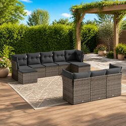 Sturdy Grey Poly Rattan 10 Piece Garden Sofa Set