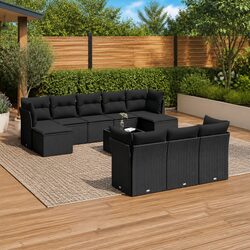 Premium 11-Piece Black Poly Rattan Garden Sofa Set