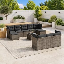 Grey 11-Piece Modular Garden Sofa Set with Storage