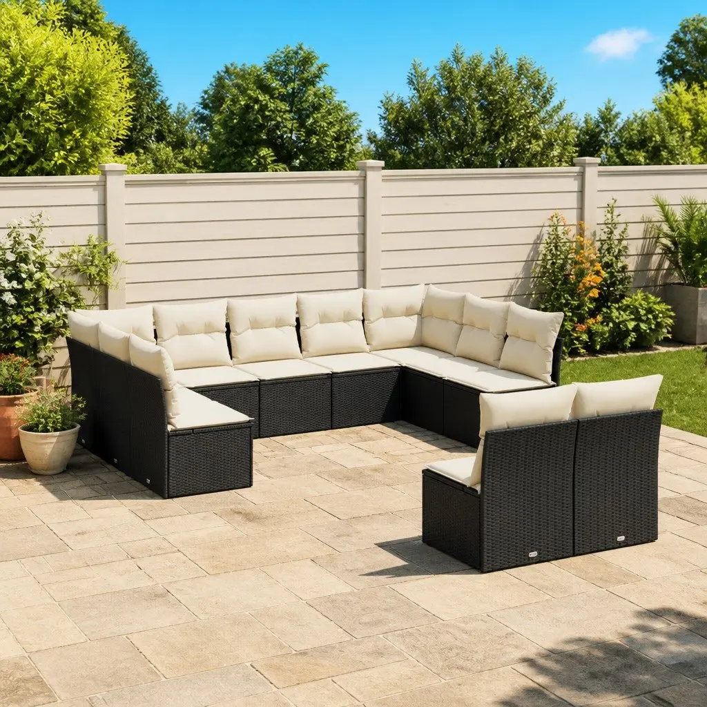 Garden Sofa Set PE Rattan 11 Piece Black Modular Outdoor Furniture