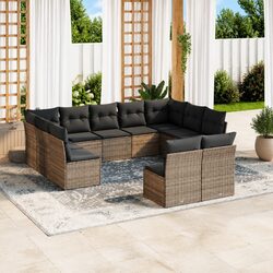 Durable 11 Piece Outdoor Sofa Set in Grey Poly Rattan