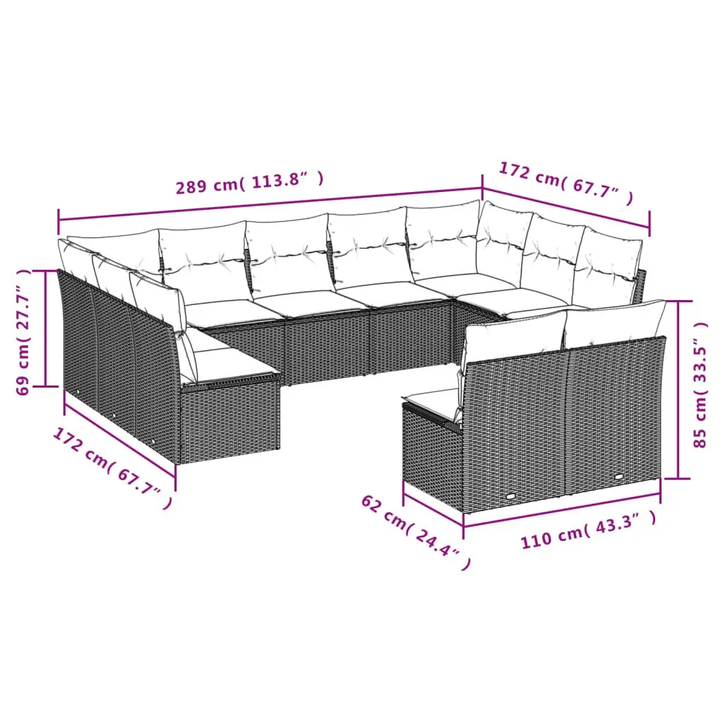 11 Piece Outdoor Sofa Set in Grey Poly Rattan