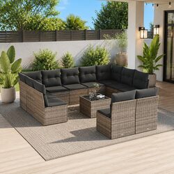 12-Piece Modular Outdoor Sofa Set in Grey Poly Rattan