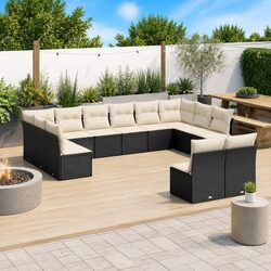 Sturdy 12 Piece Black Garden Sofa Set with Cushions