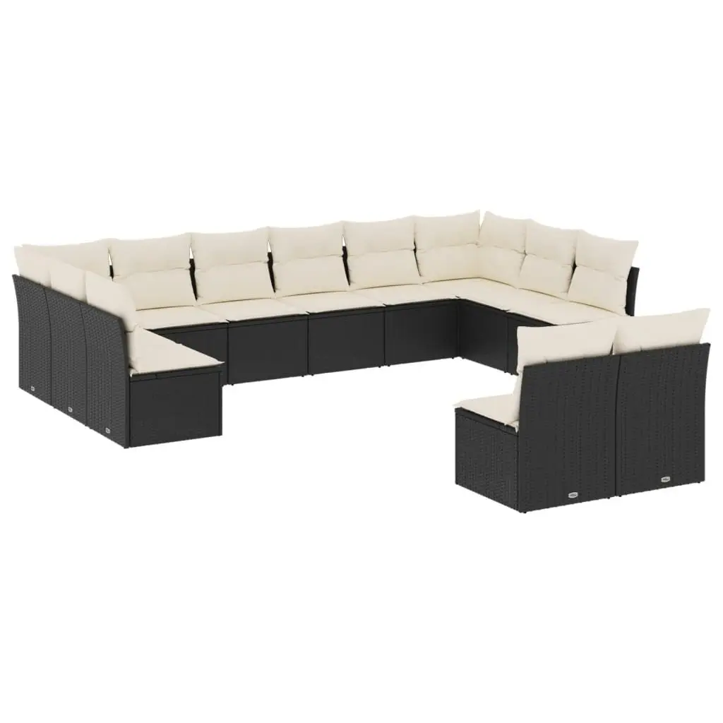 12 Piece Black Garden Sofa Set with Cushions
