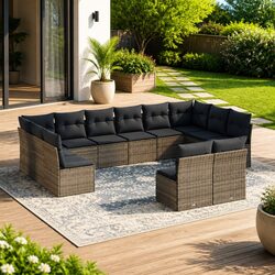 Stylish 12 Piece Garden Sofa Set in Grey Poly Rattan