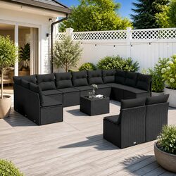 Durable 13 Piece Outdoor Garden Sofa Set with Black Rattan