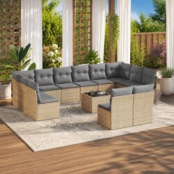 Durable 13 Piece Beige Poly Rattan Garden Sofa Set