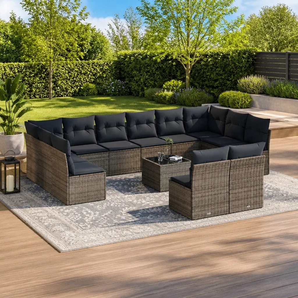 Garden Sofa Set PE Rattan 13 Piece Outdoor Furniture Grey with Storage