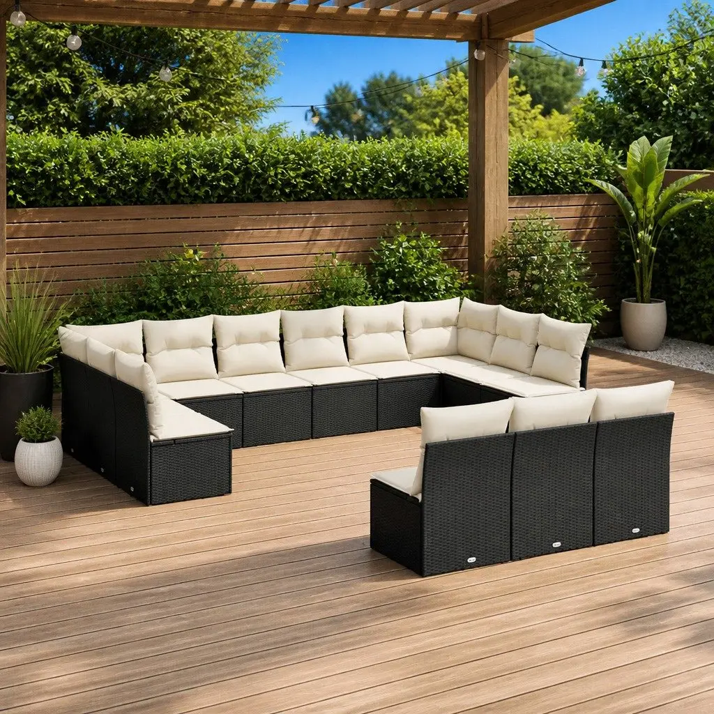 Garden Sofa Set Poly Rattan 13 Piece Black Outdoor Furniture